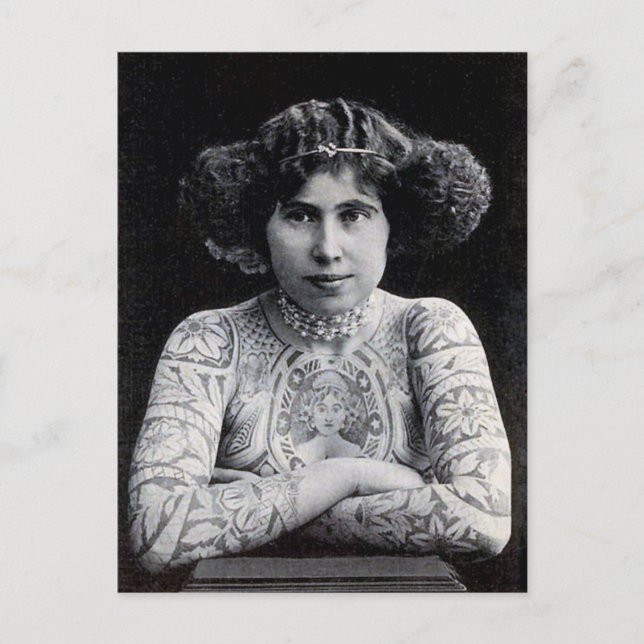 Tattooed Women Vintage black & white photo  Postca Postcard (Front)