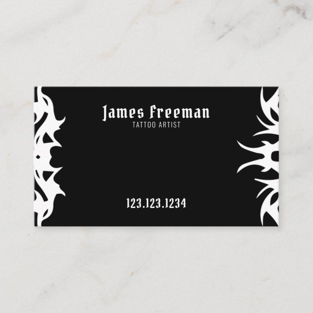 Tattooer Simple Black Tribal Dark Tattoo Artist Business Card (Front)