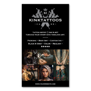 Tattooist Minimal Tattoo Artist Black Grid Magnetic Business Card