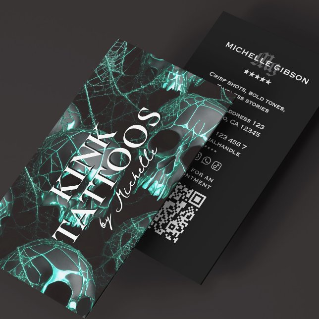 Tattooist Minimal Tattoo Artist Goth Teal  Business Card (Tattooist Minimal Tattoo Artist Goth Teal Business Card
)