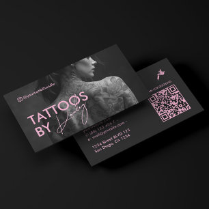 Tattooist Minimal Tattoo Artist Pink Qr Code Business Card