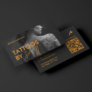 Tattooist Orange Tattoo Artist BW Photo Minimal Business Card