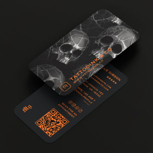 Tattooist Skull Photo Initial Logo Black Orange  Business Card
