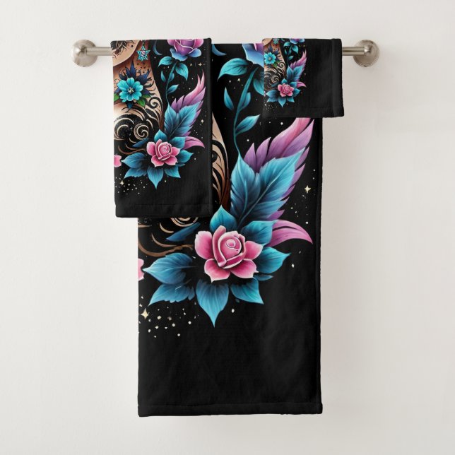 Tattoos And Roses Bath Towel Set (Insitu)