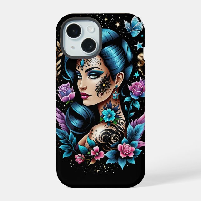 Tattoos And Roses iPhone 15 Case (Back)