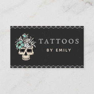 Tattoos By Your Name Floral Skull Butterfly Trendy Business Card