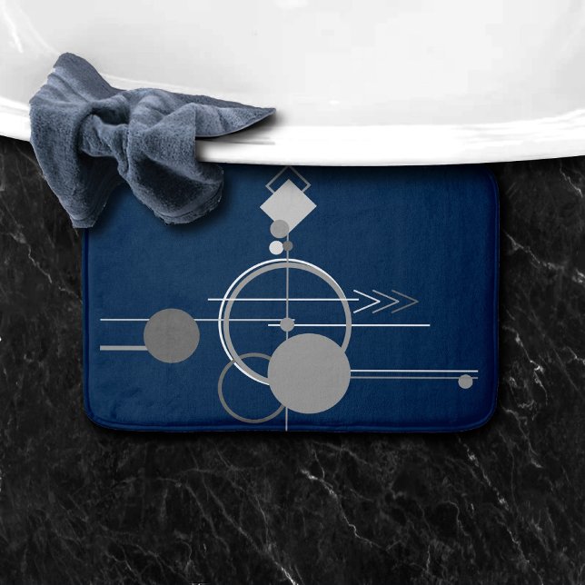 Tattoos Line Art | Abstract Navy Blue Dark Grey Bath Mat (Creator Uploaded)