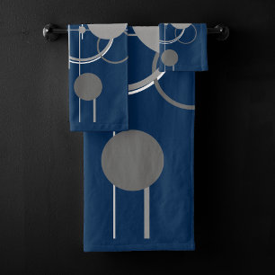 Tattoos Line Art   Abstract Navy Blue Dark Grey Bath Towel Set