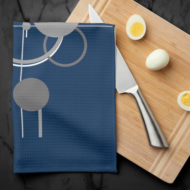 Tattoos Line Art | Abstract Navy Blue Dark Grey Tea Towel (Creator Uploaded)