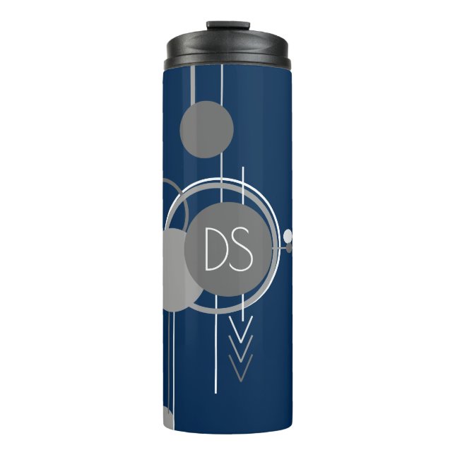Tattoos Line Art | Abstract Navy Blue Grey Custom Thermal Tumbler (Front)