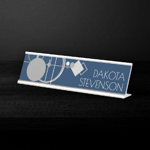 Tattoos Line Art   Navy Blue and Grey Branding Desk Name Plate