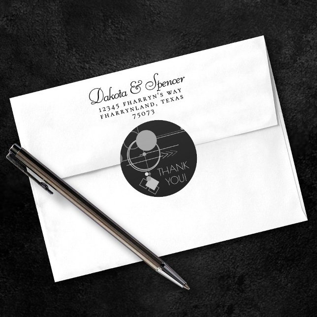 Tattoos Modern Art Deco | Black and Grey Thank You Classic Round Sticker (Creator Uploaded)