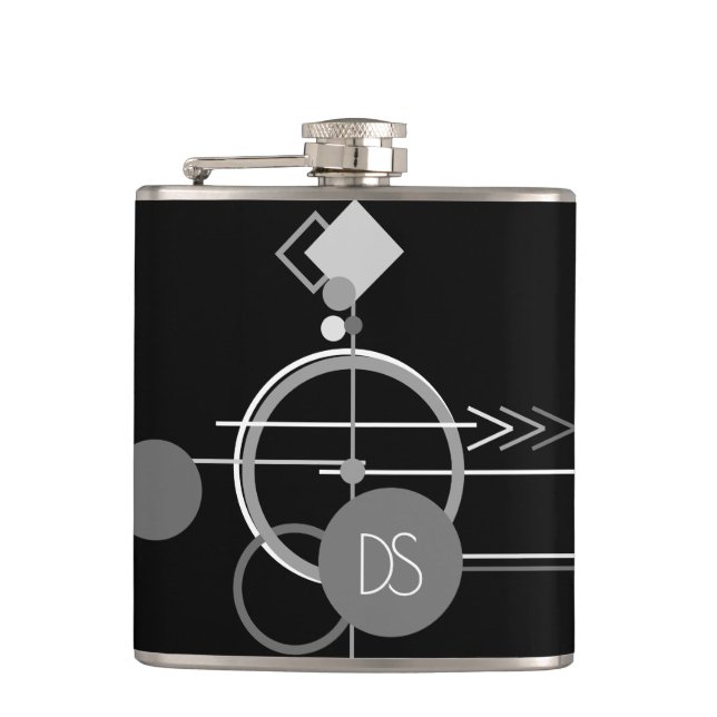 Tattoos Modern Art Deco | Monochrome Simple Custom Hip Flask (Front)