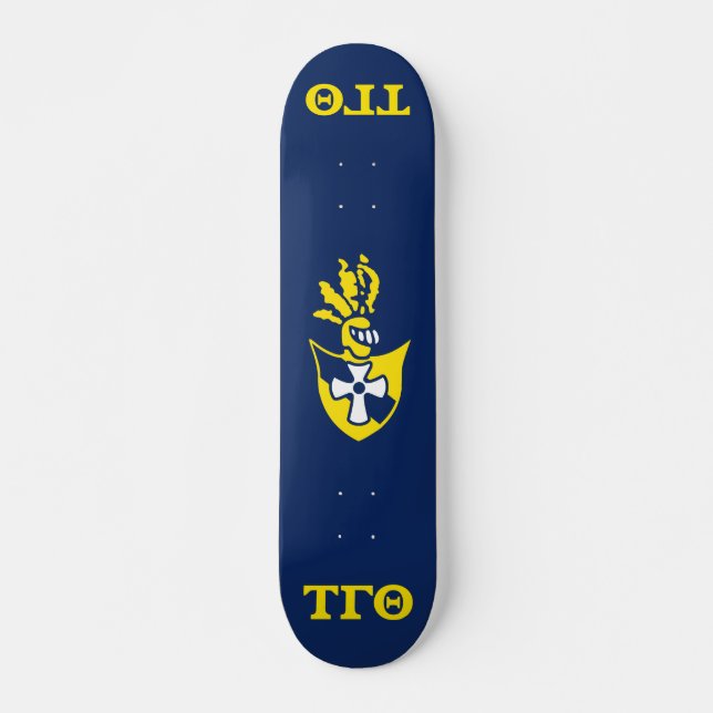 Tau Gamma Theta Skateboard - Navy w/ Crest (Front)