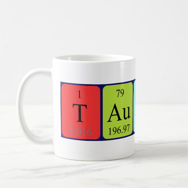 Taulant periodic table name mug (Left)