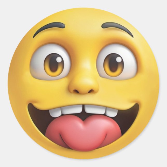 Taunting 3D Yellow Emoji Classic Round Sticker (Front)