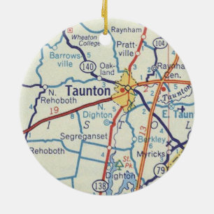 Taunton MA Vintage Map Ceramic Tree Decoration