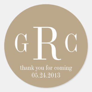 Taupe 3 initial monogram label tag wedding favour