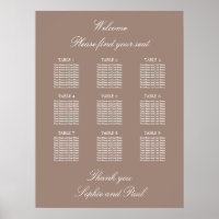 Taupe 9 Table Wedding Seating Chart Poster