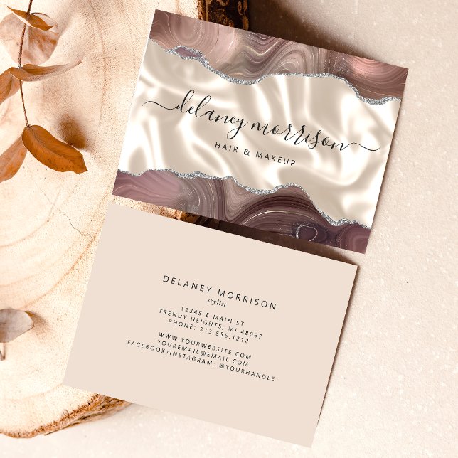 Taupe Agate Ivory Silk Luxury Business Card (Creator Uploaded)