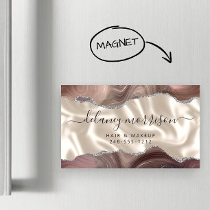 Taupe Agate Silver Glitter Ivory Luxury Magnetic Business Card