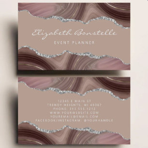 Taupe Agate Silver Glitter Luxury Business Card