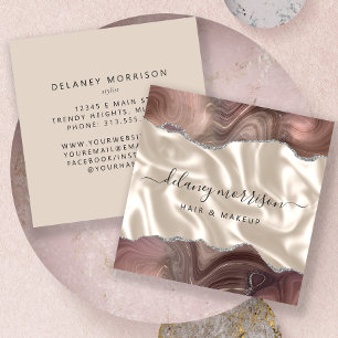 Taupe Agate Silver Glitter Luxury Square Business Card