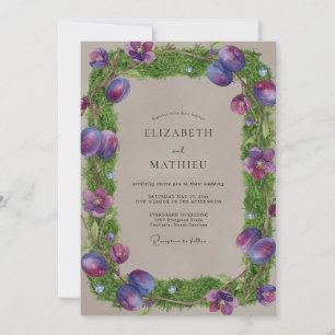 Taupe Amethyst Ranunculus Muted Eucalyptus Wedding Invitation