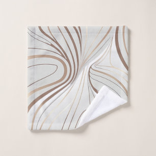 Taupe and Beige Sweeping Lines with White Space Wash Cloth