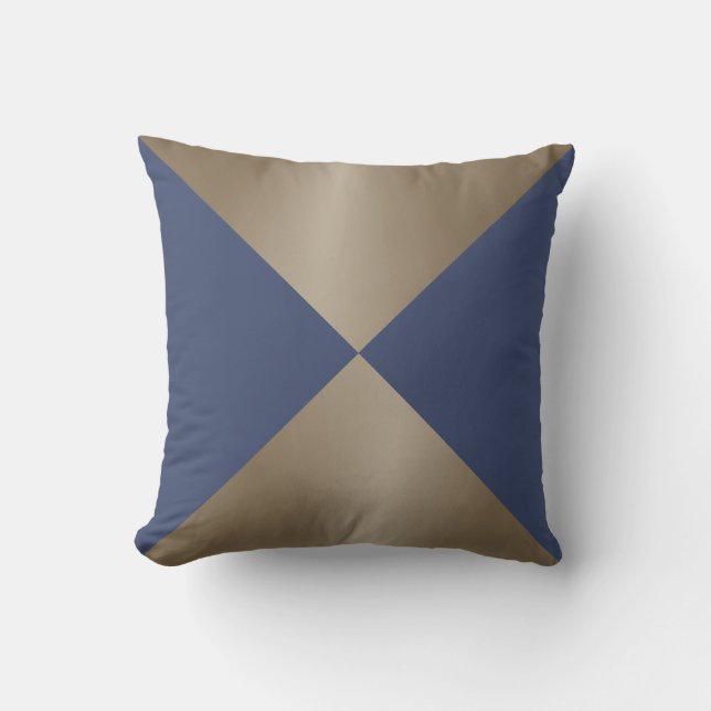 Taupe and Blue Triangle Modern Print Cushion (Front)