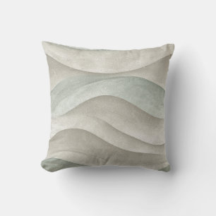 Taupe And Blue Watercolor Coastal Waves Cushion