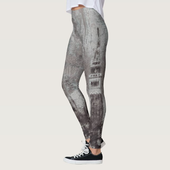 Taupe and Cyan Distressed Skyline Venice Italy Leggings (Left)