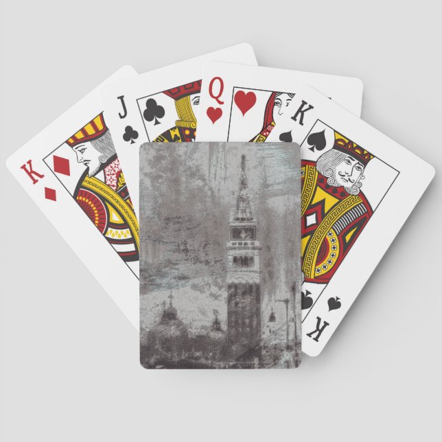 Taupe and Cyan Distressed Skyline Venice Italy Playing Cards (Back)