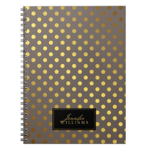 Taupe and Faux Gold Foil Polka Dots Spiral Notebook