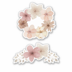 Taupe and Pink Floral Sticker Set   Elegant Design