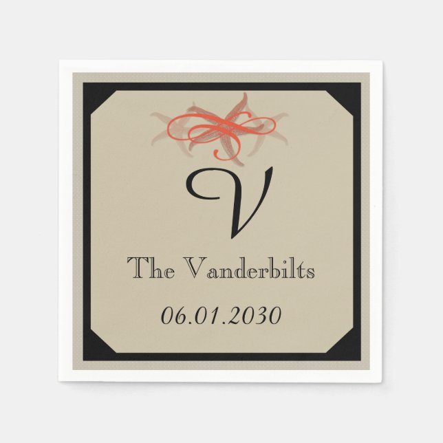 Taupe and Tangerine Seaside Wedding Napkin (Front)