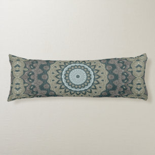 Taupe and Teal Mandala with Tribal Symmetry Body Cushion