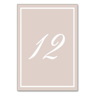 Taupe and White Calligraphy Table Number