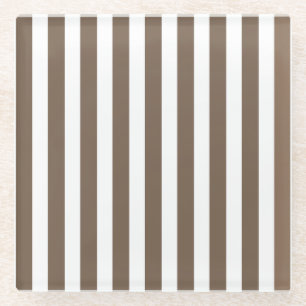 Taupe and white candy stripes glass coaster