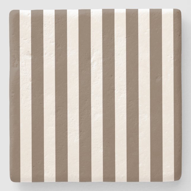 Taupe and white candy stripes stone coaster (Front)