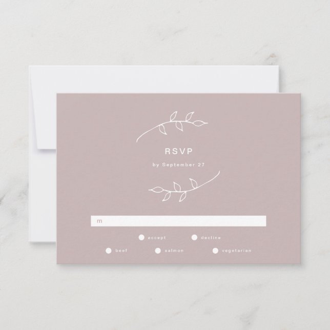 Taupe and White Simple Wreath Wedding RSVP Card (Front)