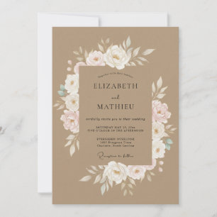 Taupe Antique Cream Leafy Wedding Invitation