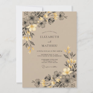 Taupe Antique Gold Petal Wedding Invitation
