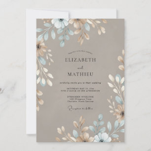 Taupe Aqua Foliage Eucalyptus Wedding Invitation