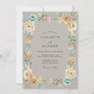 Taupe Aqua Petal Wedding Invitation