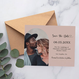 Taupe arch photo budget wedding Save the Date
