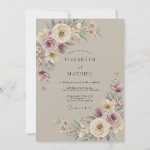 Taupe Artistic Watercolor Wedding Invitation