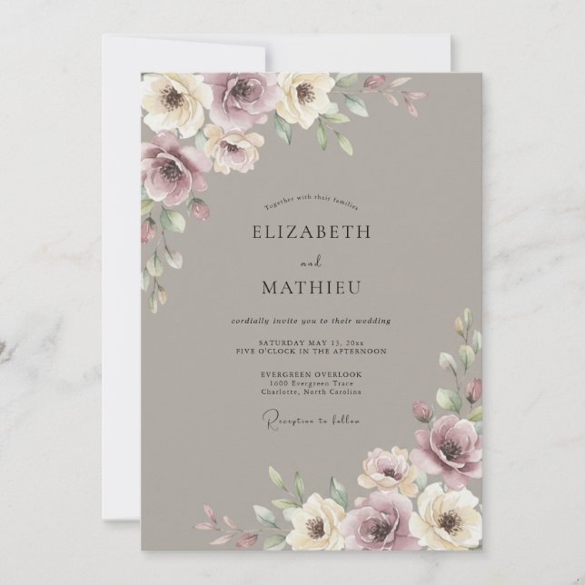 Taupe Atmospheric Vintage Wedding Invitation (Front)
