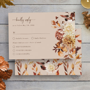 Taupe Autumn Rustic Leaves RSVP Card