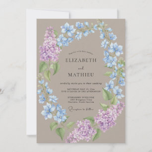 Taupe Azure Hydrangea Eucalyptus Wedding Invitation